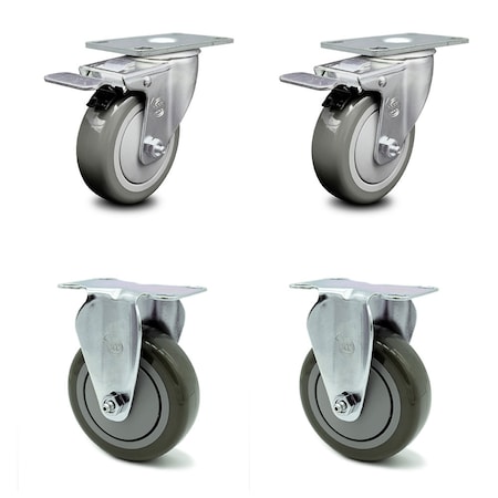 Service Caster 4 Inch Gray Polyurethane Swivel Top Plate Caster Lock Brakes 2 Rigid SCC, 2PK SCC-TTL20S414-PPUB-2-R-2